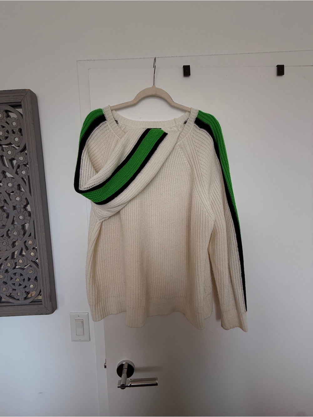 Sanctuary Cream Sweater with Green & Black Stripe Detail